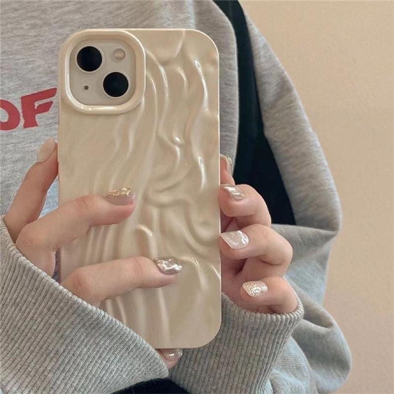 Glitter Candy Color 3D Folds Texture Phone Case For iPhone 15 11 12 13 14 Pro Max Fashion Irregular Ripple Shockproof Soft Cover