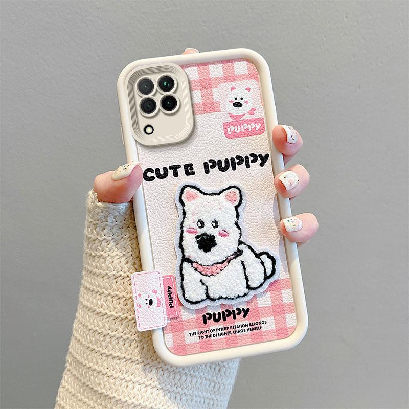 KEYSION Cartoon Cute Plush Embroidery Case for Samsung A12 with Lanyard Soft Silicone Shockproof Phone Back Cover for Galaxy M12