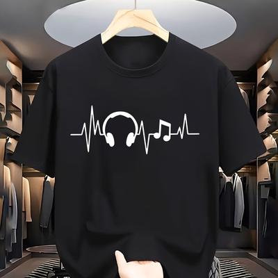 Interesting Earphone Music Pattern Printed TShirt Unisexs Fashionable Trendy KoreanStyle TShirt Daily Sports TShirt