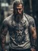 Outdoor Fashion Men's T-shirt with 3D Print of Tribal Style Wolf Pattern, Short Sleeve, Fitness and Sports Round-neck Top