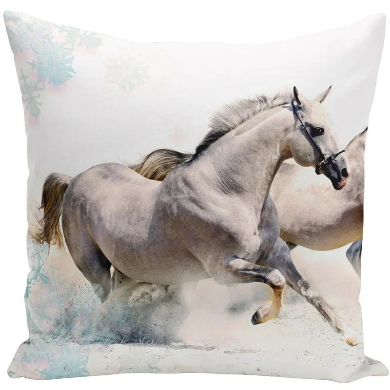 Față de pernă 45x45 Seturi de huse de perne cu imprimeu animal de război, cal alb, pentru scaun, canapea, decor decorativ pentru casă, fermă