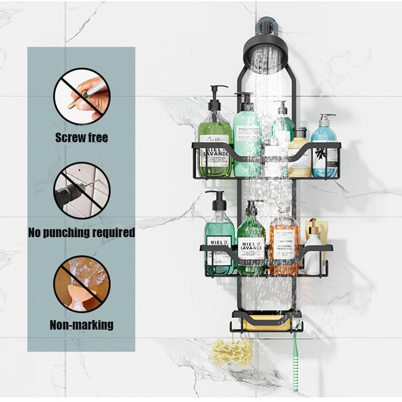 Bathroom Shampoo Bottle Storage Rack Hanging Shower Head Storage Rack Third Floor Made of Iron Wall Mounted Bathroom Shelf