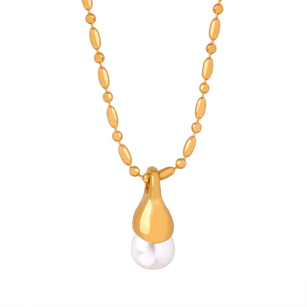French Luxe Miyuki Bead Necklace: Titanium Steel 18k Gold Shell Pearl Pendant