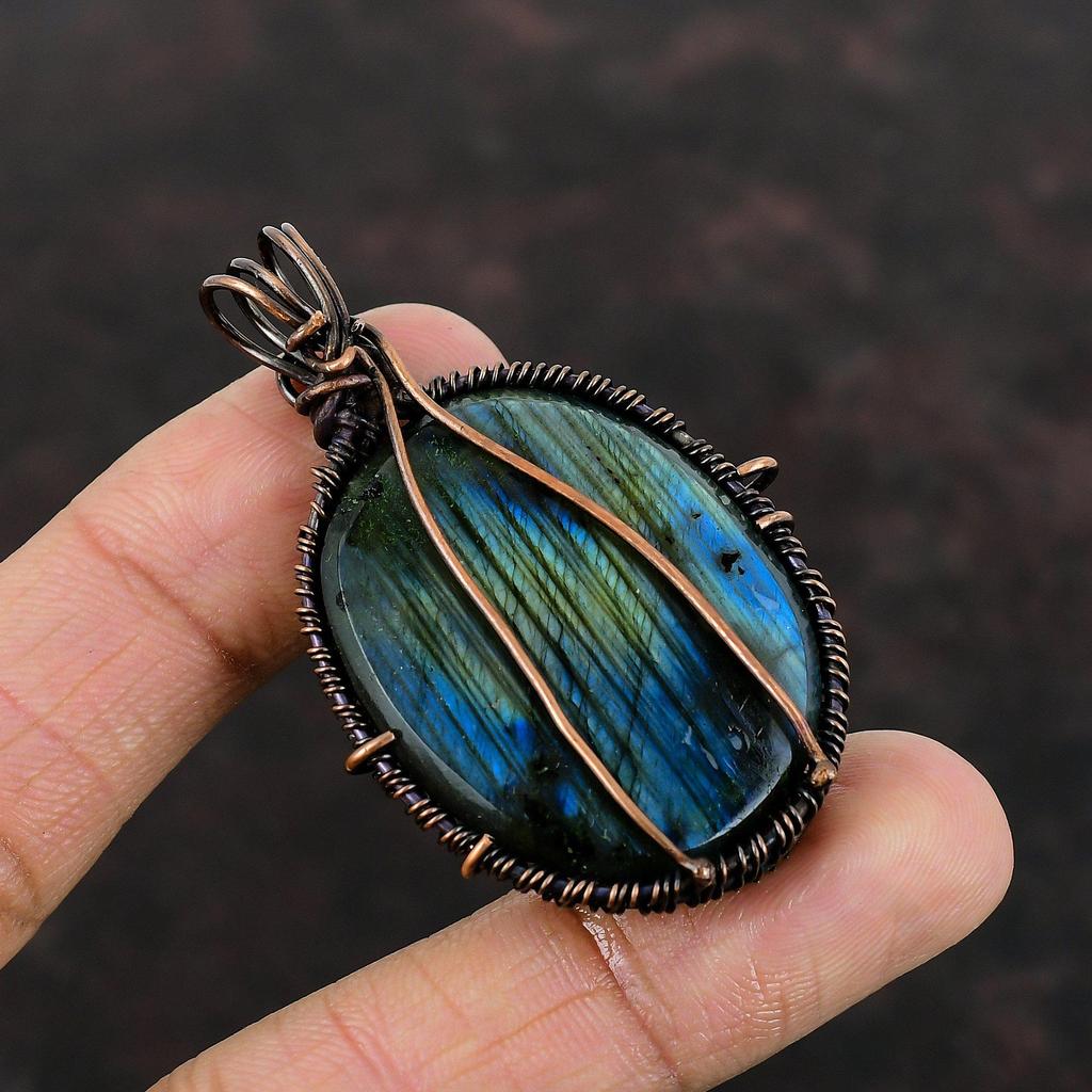 Labradorite Copper Pendant Copper Wire Wrapped Jewelry Real Gemstone Pendant Handmade Labradorite Jewelry Gift For Her Wire Wrapped Pendant