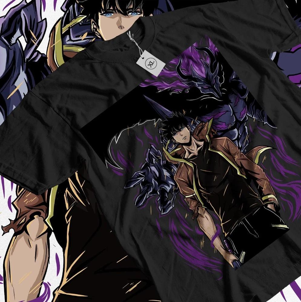 Anime Solo Leveling Sung Jinwoo Shadow Monarch Graphic Black TShirt Size S4XL S