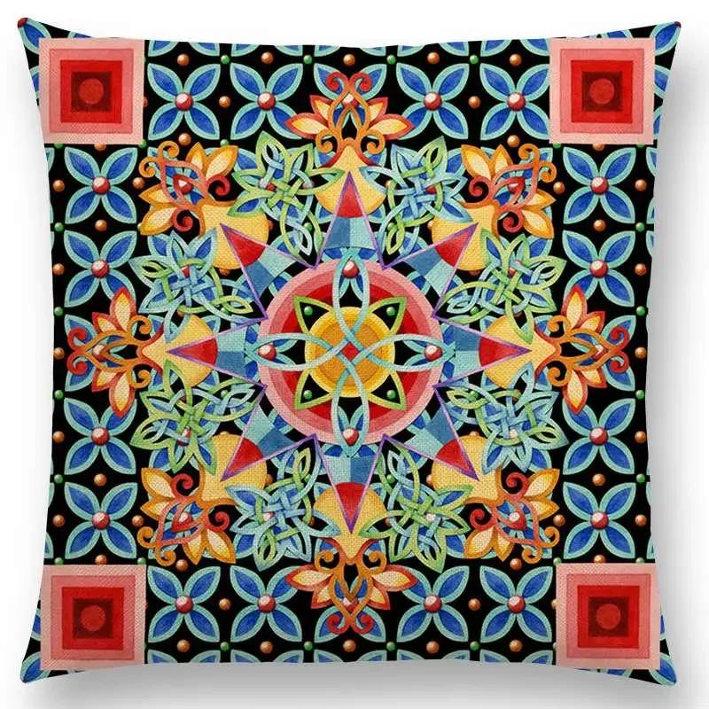 Beaux Art Boho Millefiori Geometric Floral Pattern Festival Mandala Elizabethan Pastel Flowers Cushion Cover Sofa Pillow Case