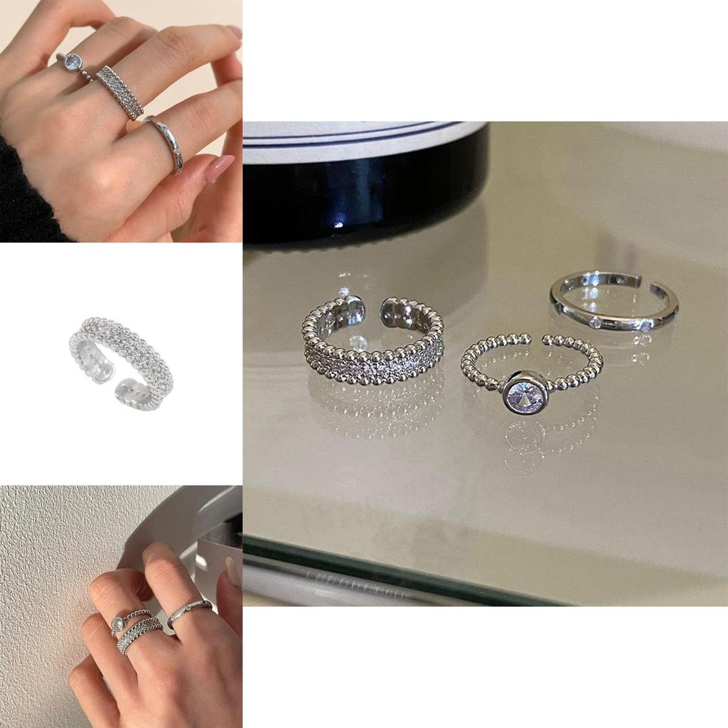 Stylish Korean-inspired Adjustable Copper Ring With Dazzling Rhinestones For Women