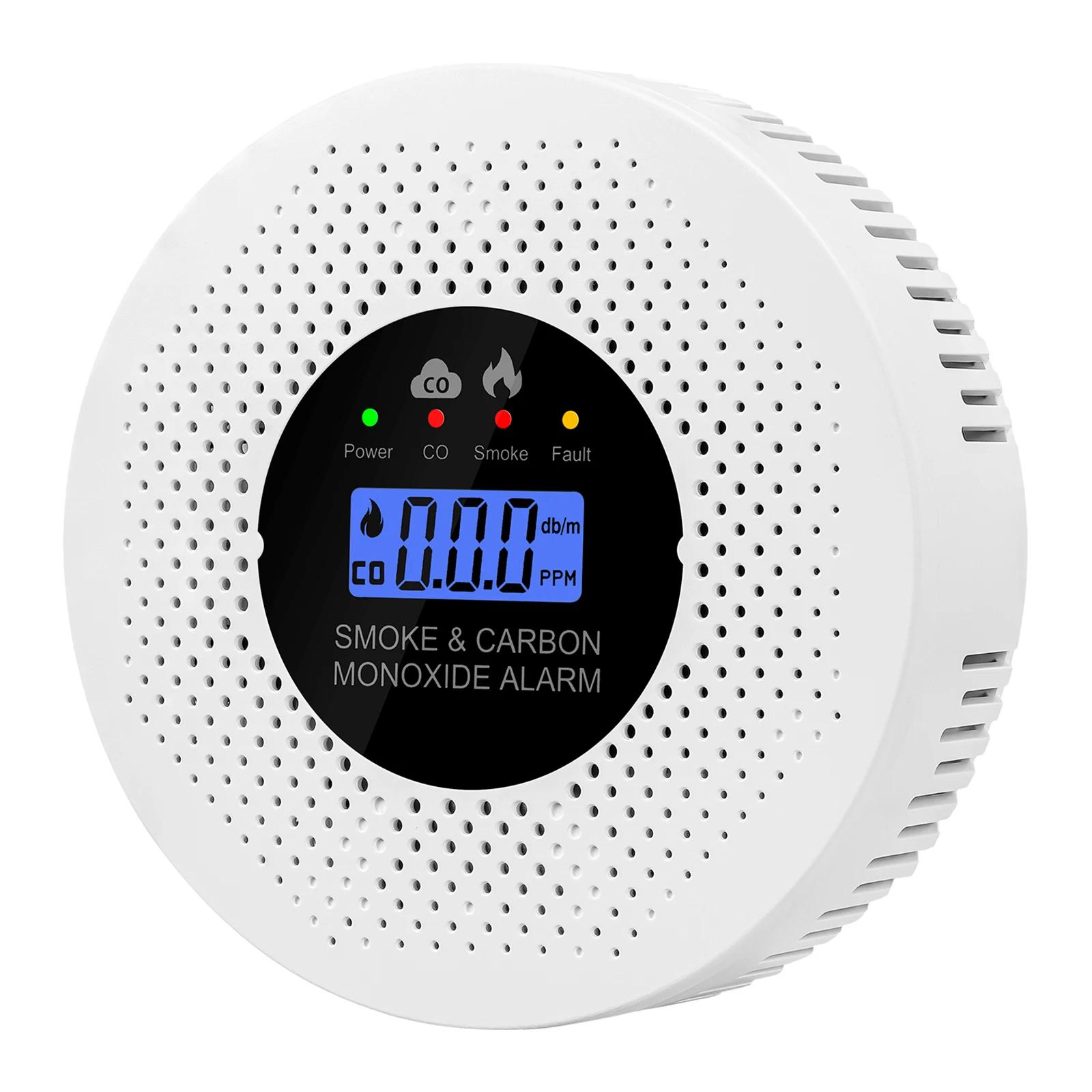 Smoke and Carbon Monoxide Detector with LCD Display 2 in 1 Fire Alarm Smoke Detector Powered by Battery for Home Office RV Hotel белый