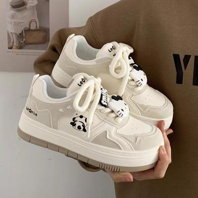 2025 Spring Niche Panda Black and White Ugly Cute Little White Shoes Children Platform Versatile Leisure Students Running Board Shoes Tide