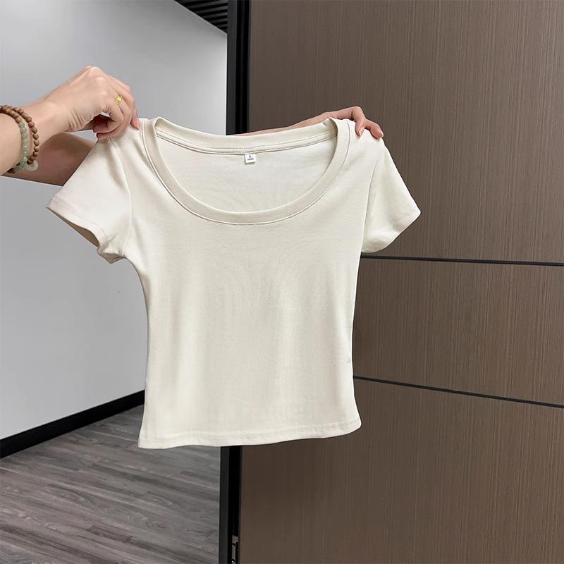 

Дизайнерская футболка с короткими рукавами для женщин, лето 2024, новый облегающий крой, простой повседневный универсальный топ с короткими рукавами XL