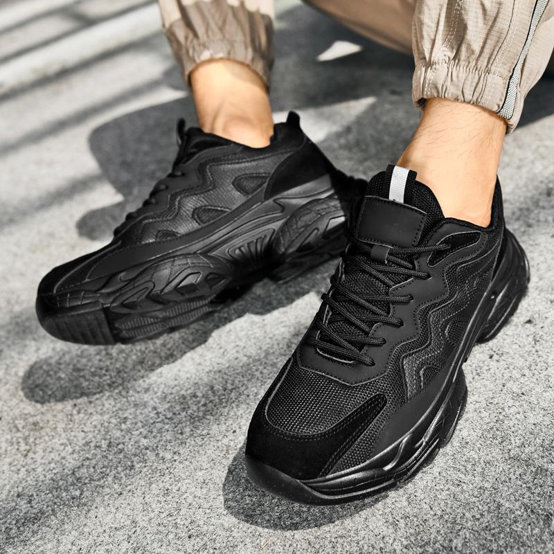 Men's Tennis Sneakers Non-slip, Durable Casual Athletic Shoes Black Non-slip Thickened Sole Men's Training Shoes Large Sizes