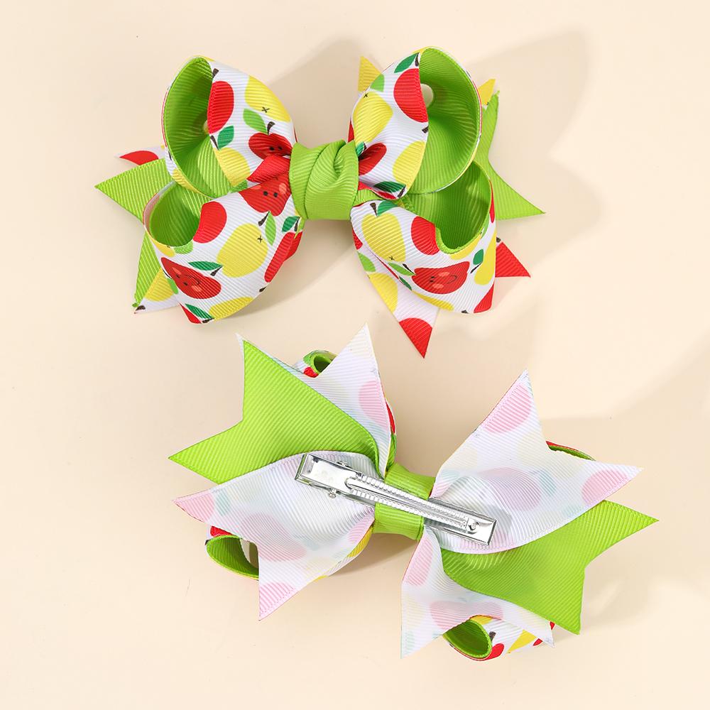 2Pcs Fruit Bow Hair Clips Ribbon Hairpin Summer Watermelon Apple Print Barrette For Girl Children Headwear Headdress Accessories