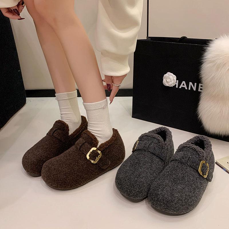 Retro thick-soled velvet women's all-inclusive shoes women's new winter thickened warm fluffy shoes cotton shoes