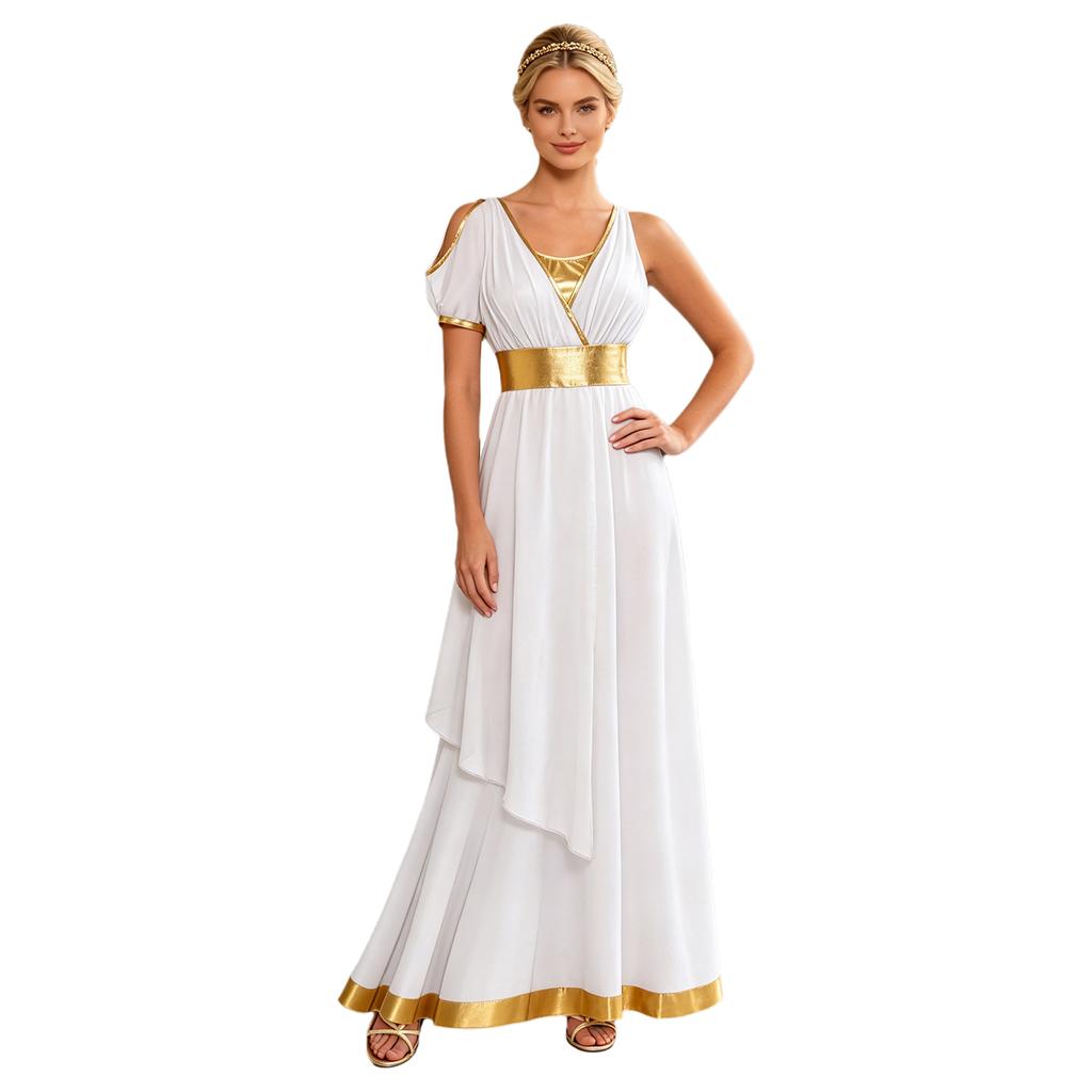 Costum Femei Grecia Antică Halloween Rochie Toga Asimetrică Mânecă Scurtă Umeri Dezgoliți Tunica pentru Petrecere Tematică Rugăciune Adorare