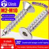 201 Stainless Steel Flat Head Hex Socket Self-Tapping Screws - Countersunk, Sizes M3 M4 M5 M6