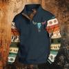 Men's Print Hoodie, Western Long Sleeve Pullover Sweatshirt with Pattern