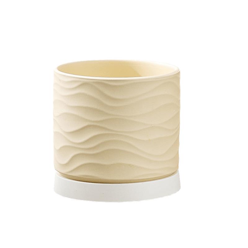 Leaf Pattern Ceramic Flower Pot with Tray