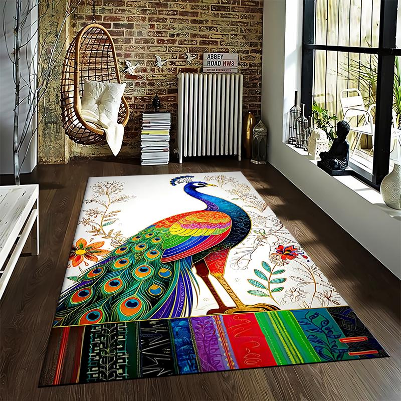 Colorful Peacock Printed Carpet with Floral Pattern for Home Decor Suitable for Use As an Anti-slip for Living Room Bedroom Sofas
