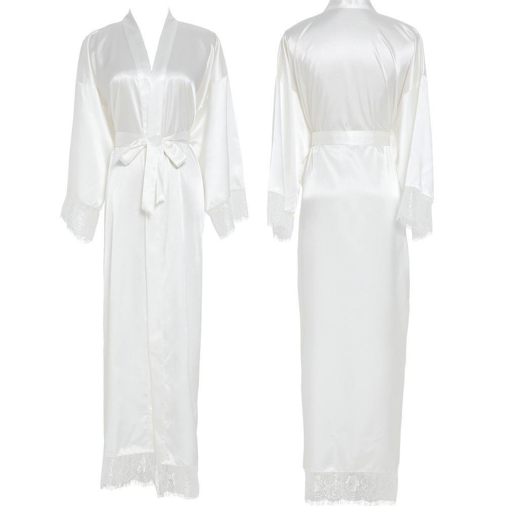 Silk Satin Lace Robes Bridesmaid Bride Wedding Long Bathrobe Womens Robe Lingerie