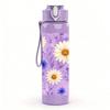 1PC Purple Daisy Floral Pattern 750ml Color Plastic Sports Water Bottle Leakproof Flip Straw Lid Suitable for Sports Office Home Use
