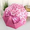 1pc Pink Leopard Print Bow Umbrella with Plastic Handle,Compact & Stylish,Cartoon Pattern,Outdoor UmbrellaPT334