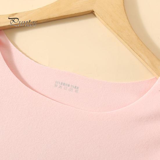 2 Pcs/Set Winter Women Thermal Underwear Set Round Neck Seamless Long Sleeve Warm Thick Double-sided Plush Slim Fit Elastic Lady Cold Weather Pajamas