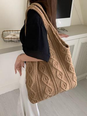 Handmade Retro Knitted Yarn Tote: Versatile Women's Shoulder Bag & Handbag