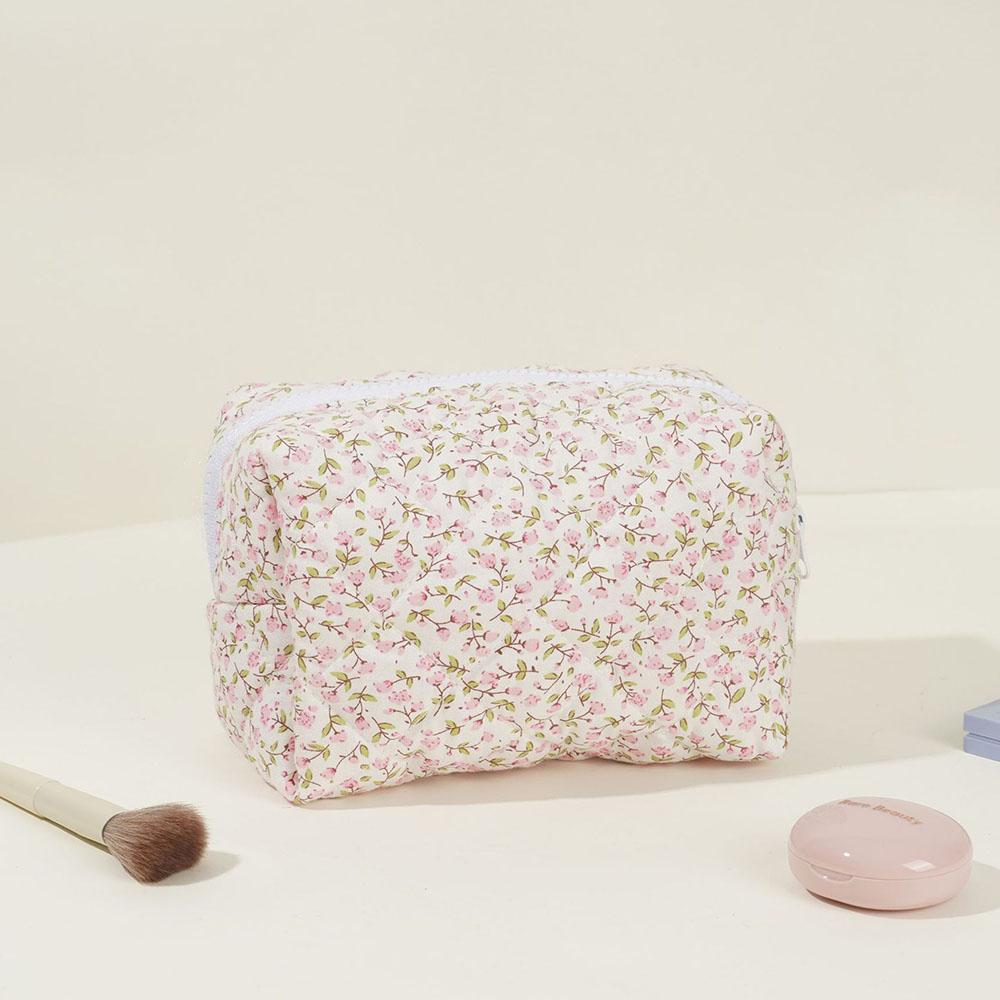 Storage Organizer Floral Puffy Quilted Makeup Bag Flower Printed Cosmetic Pouch Large Travel Cosmetic Bag Makeup Accessory