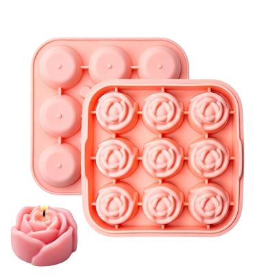 9 Holes Rose Flower Handmade Soap Candle Silicone Mold Heart Shape DIY Cake Chocolate Baking Tools Ice Cubes Making Mould