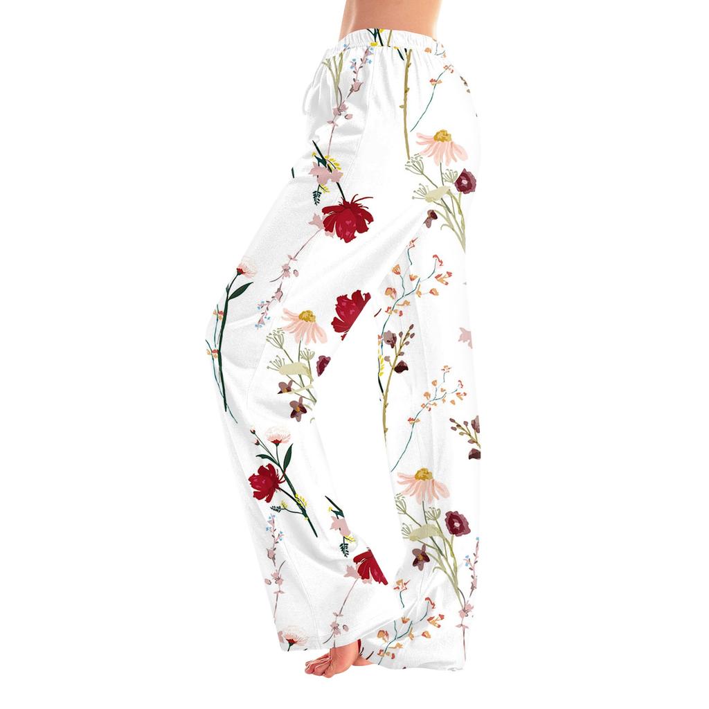 Womens Pajama Pants Sleepwear Casual Drawstring Elastic Waist Pants Comfy Straight Yoga Loose Trousers