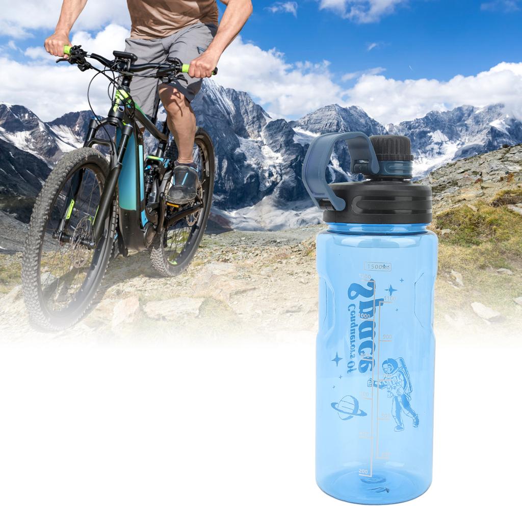 1500ml Sports Water Bottle Food Grade PC with Drinking Water Scale Fitness Jug for Gym Cycling Running