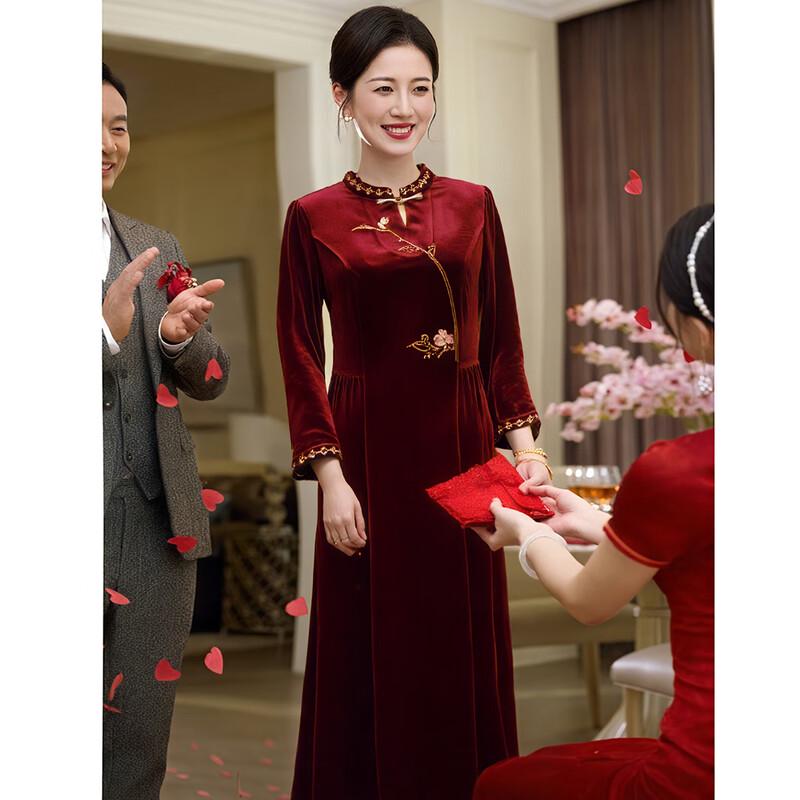 Pasite Velvet Embroidered Chinese Style Mother of the Bride/Groom Dress