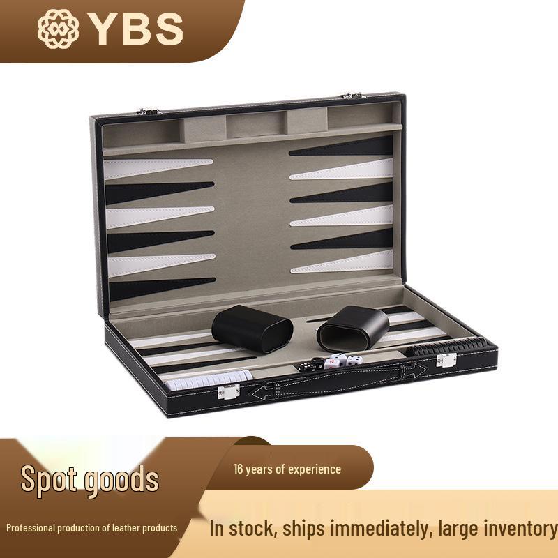 Portable PU Leather Backgammon Game Set with Piece Holder