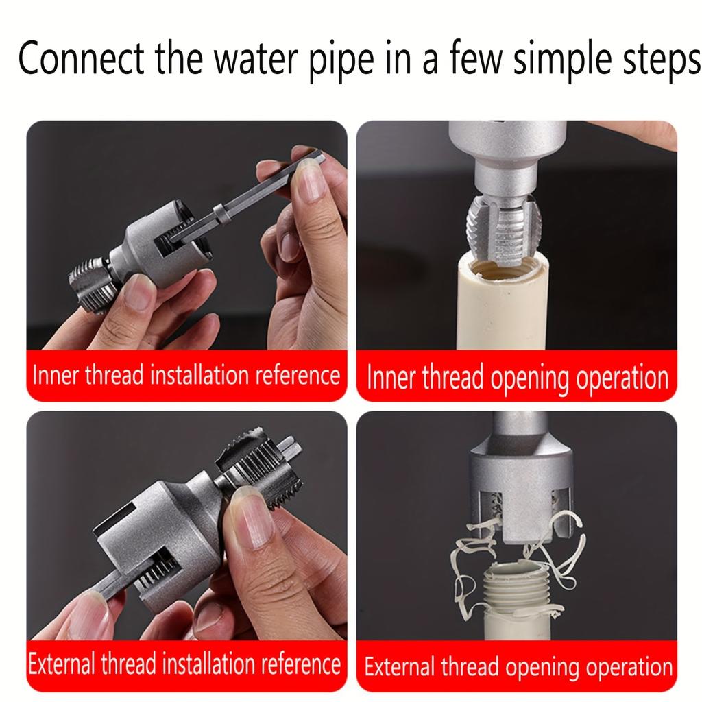 High-Speed Steel Electric Drill-Compatible PVC Pipe Thread Cutting Tool Kit, Integrated Internal & External 1/2" & 3/4" Thread Cutting Tool