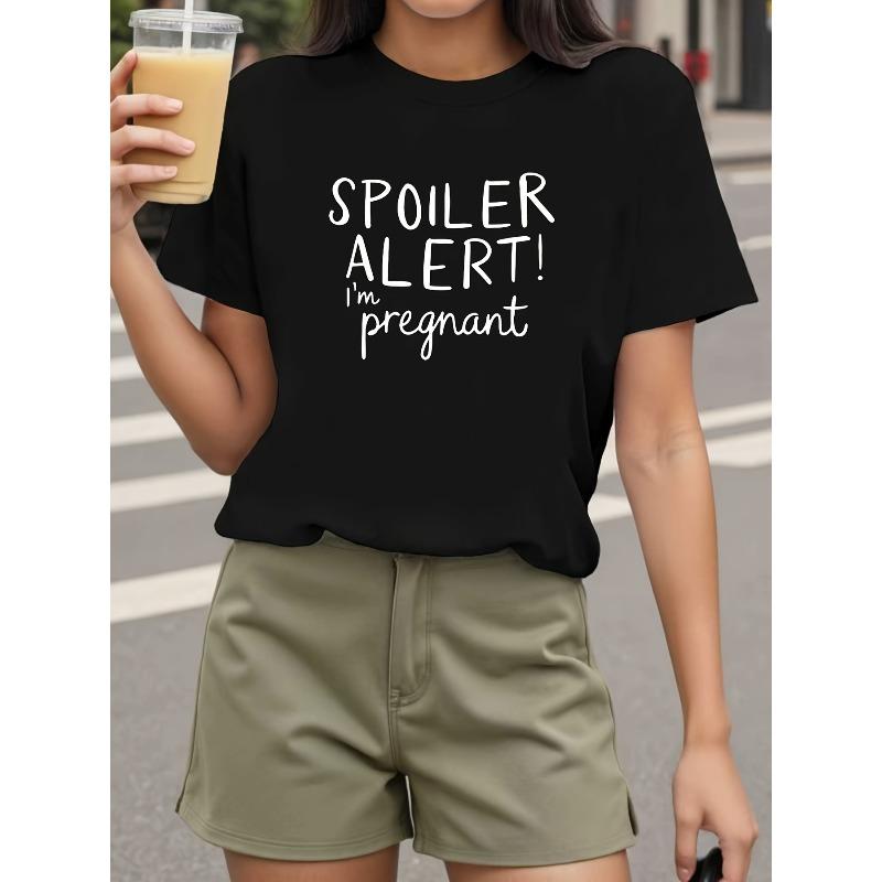 Женская футболка для беременных с принтом SPOILER ALERT I m Pregnant, повседневная, с коротким рукавом, для раскрытия беременности S чёрный