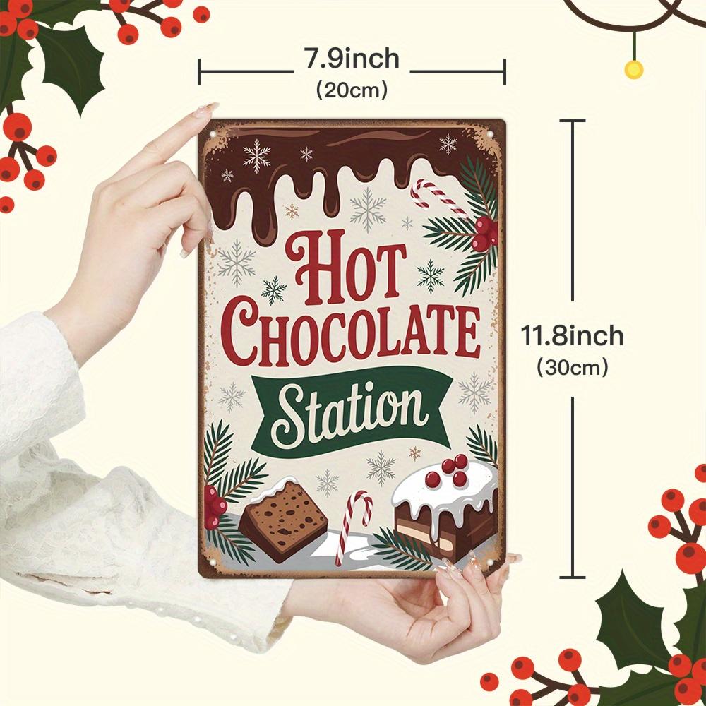 Putuo Decor 1pc Christmas Vintage Metal Tin Sign, Hot Chocolate Station, Wall Art Decor for Christmas Party, Gift for Birthdays,