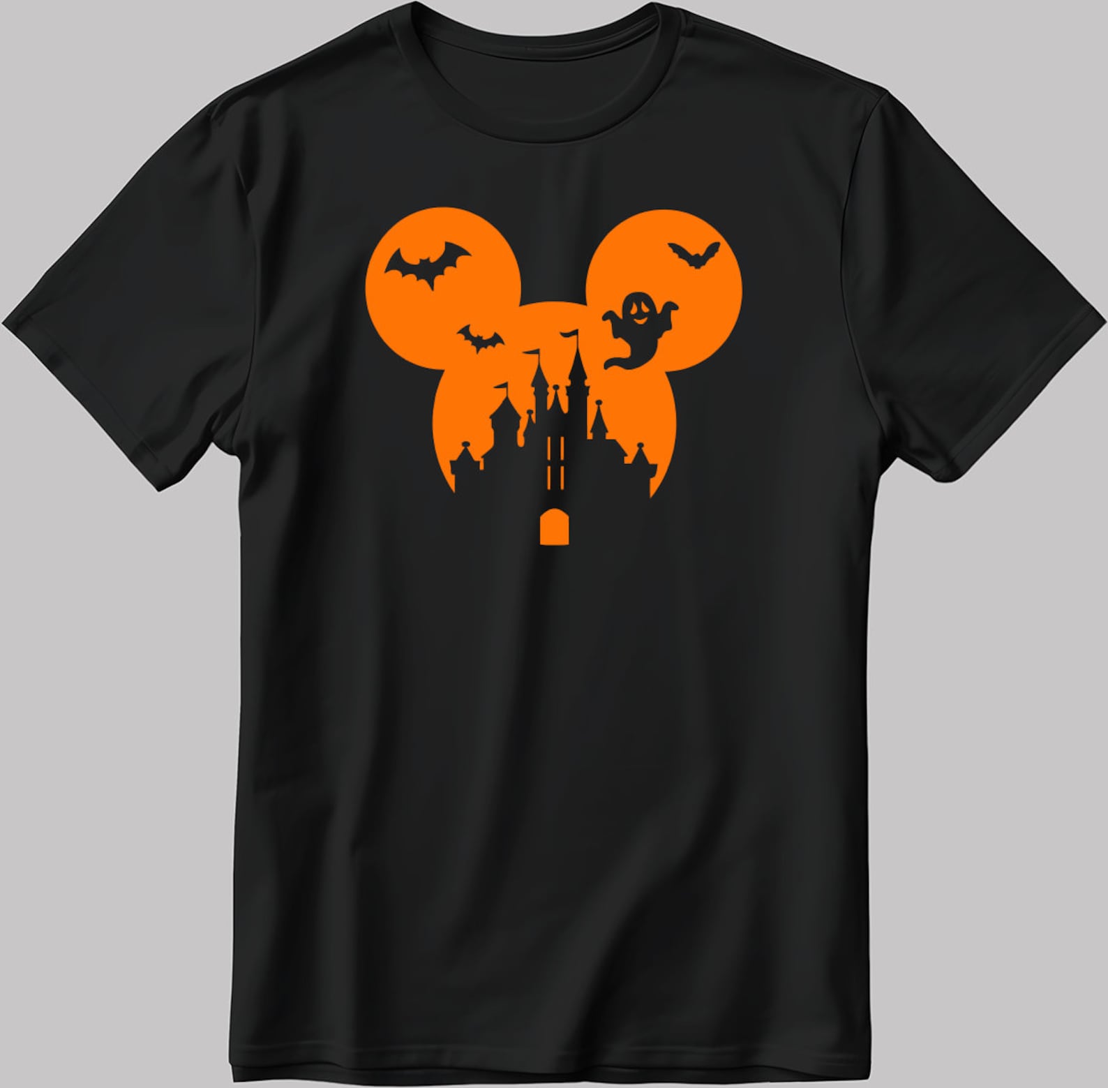 Mickey Mouse silhouette, Halloween Short Sleeve White-Black Men s / Women s T-Shirt E152 4XL