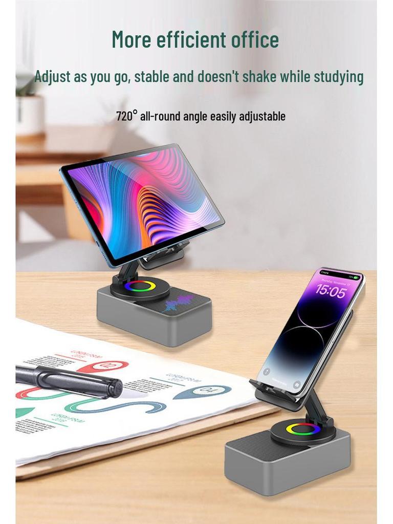 In-Stock 4-in-1 Charger: Tablet & Phone Stand with Wireless Bluetooth Speaker, 360° Rotation