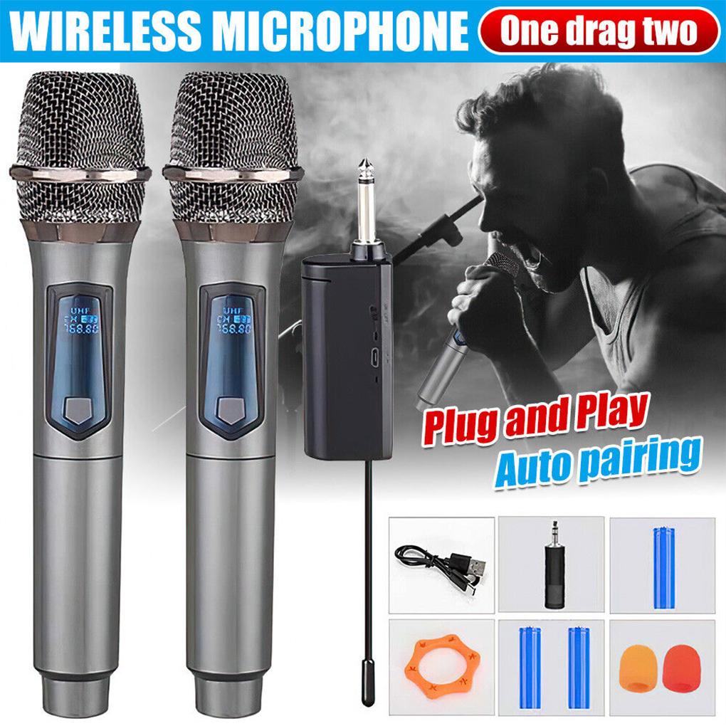 Wireless Microphone 2 Channels UHF Professional Handheld Mic Micphone For Party Karaoke Professional Church Show Meeting