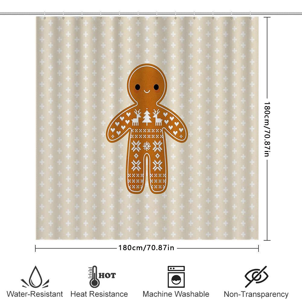 Unframed Christmas Gingerbread Man Shower Curtain Festive Holiday Bathroom Decor Waterproof Fabric Backdrop Xmas Party Supplies
