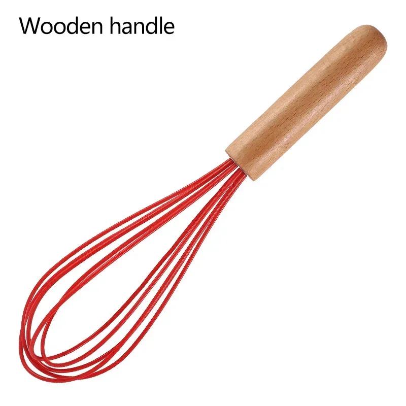 Silicone Manual Egg Beater Wooden Handle Egg Whisk Manual Egg Mixing Stirrer Kitchen Egg Tools Cream Blending Baking Gadgets