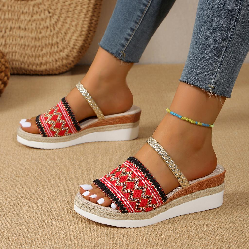 fashion Fashion Classic Simple Sandals Women's 2024 Summer New Elegant Slippers Cloth Cover Letter Outdoor Casual Wedge Slippers