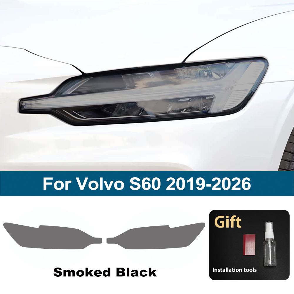 

For Volvo S60 2014-2026 High-Gloss Smoke Black Pre-Cut TPU Car Headlight Protection Film PPF Kit Anti-Scratch Vinyl Wrap Cover For S60 19-26 SMK