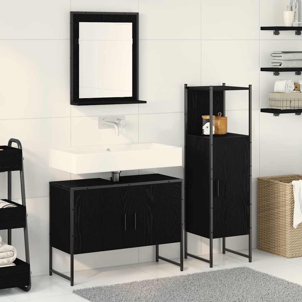 Bathroom Furniture Set with Shelf 3 pcs Black Particleboard