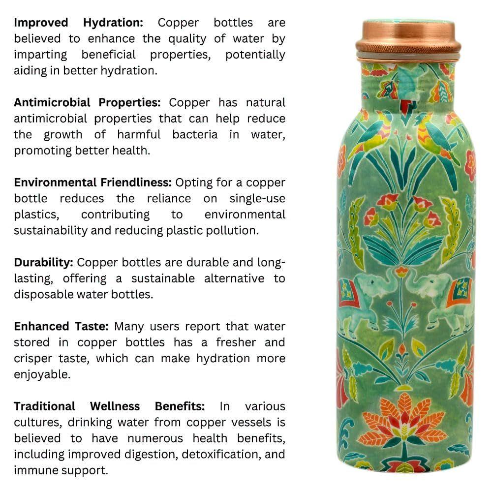 Copper Water Bottle 750 ML With Anti Oxidant Properties | Diwali Gifts for Family and Friends 100% Copper Water Bottle (Green, 750 Ml)
