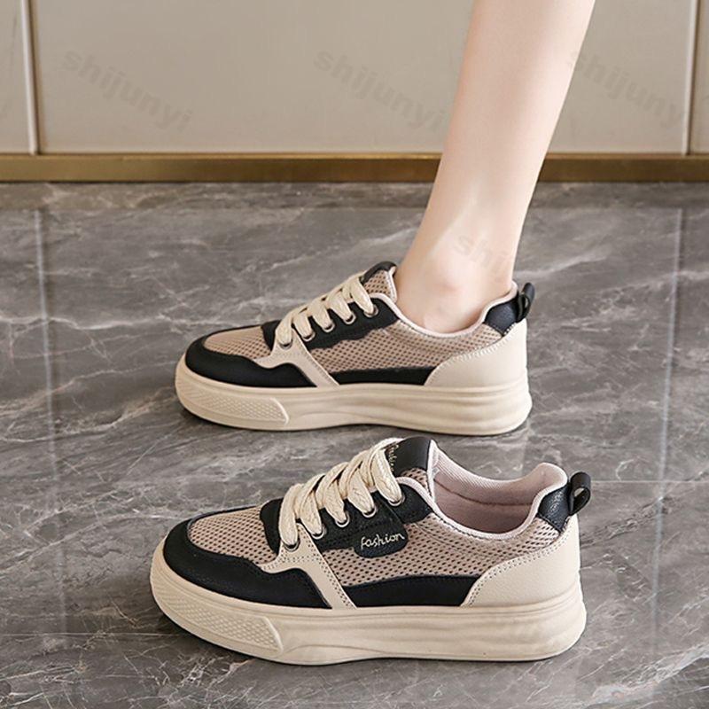 Fashion Women's Canvas Shoes 2025 Spring Summer New Mesh Breathable Low Help Platform Sneakers Comfortable Fashion Lace Up Casual Flats