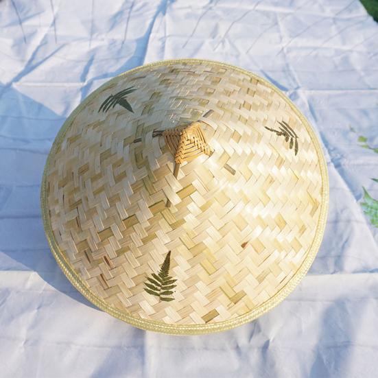 Bamboo Hat with Adjustable Drawstring Breathable Mesh Inner Chinese Straw Sun Hat Wide Brimmed Vintage Fishing Cap