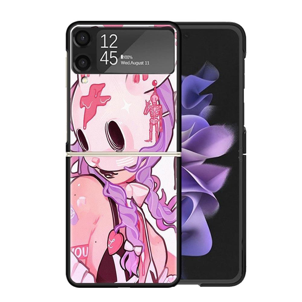 Cute Anime Girl INS Clear Phone Case For Samsung Z Flip 7 6 5 4 3 Galaxy ZFlip7 ZFlip6 ZFlip5 ZFlip4 ZFlip3 5G Print Cover Z Fli