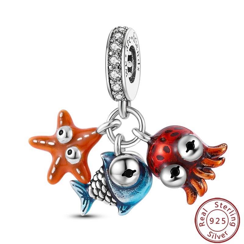 Luminous Ocean Series Copper Dolphin Turtle Octopus Charms Beads 3Mm Diy Fine Jewelry Gifts Making