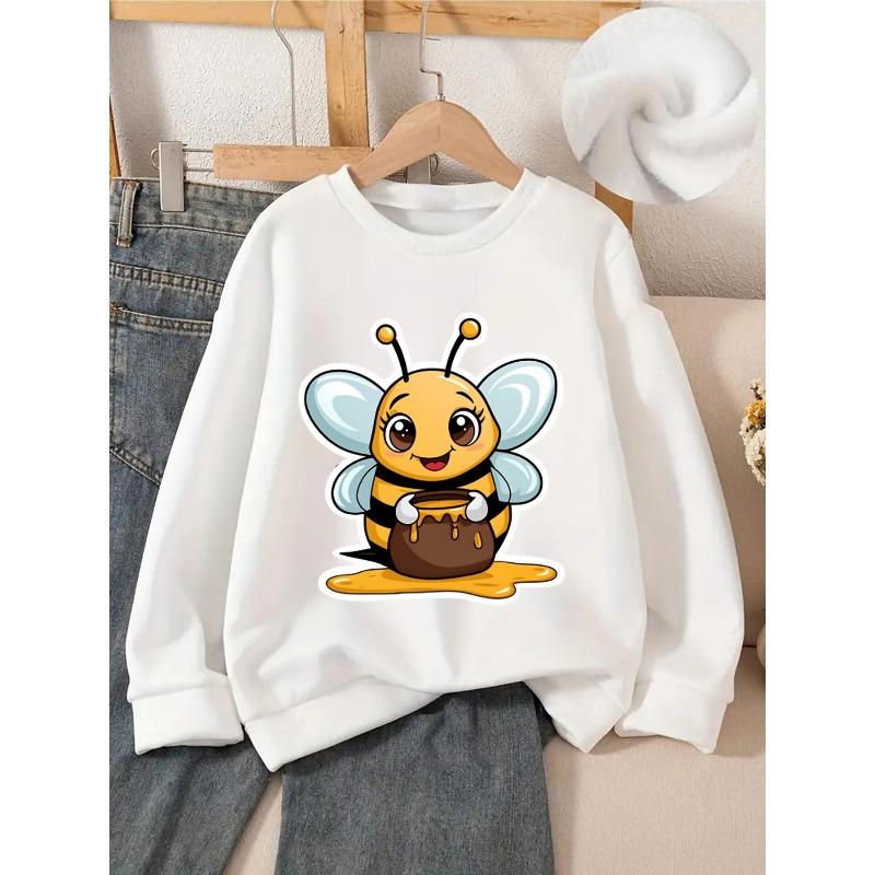 European sizes Kids Beekeeping-Themed Hoodie - Cute Bee & Honey Pot Print Soft Round-Neck Sweatshirt, Casual Wear for Little Kids 110 белый